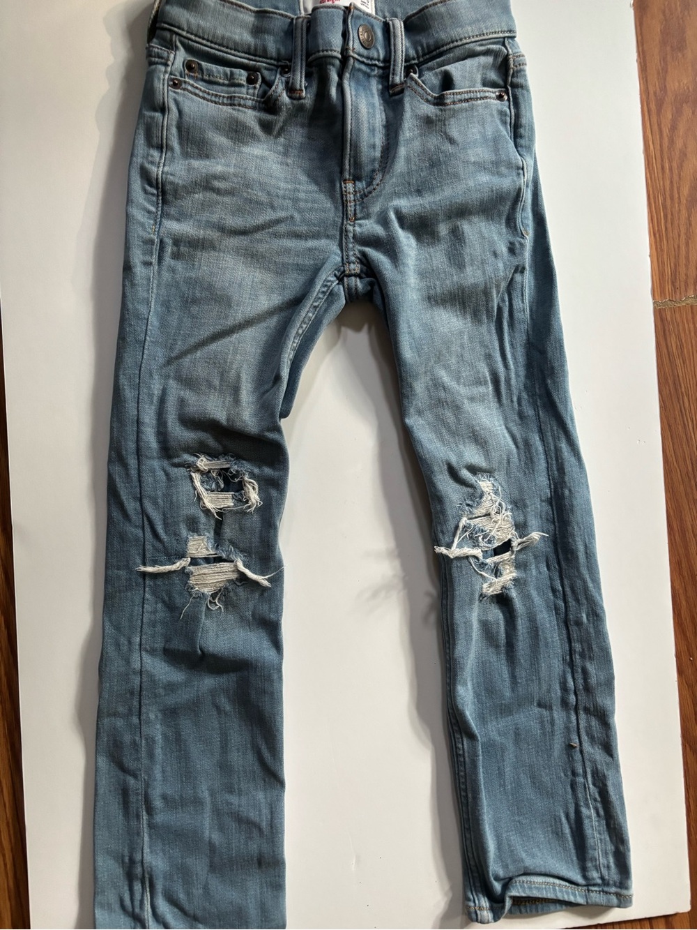 abercrombie kids light blue ripped skinny jeans